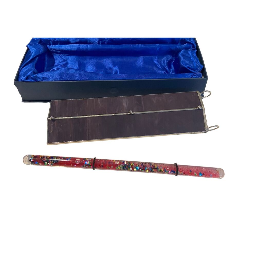 VTG Kaleidoscope Prismatic Oil Wand Purple Stained Slag Glass Glitter w/ Box - Picture 3 of 14